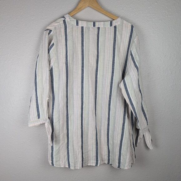 Ellen Tracy Women's Long Sleeves Striped Split Zip Neck Tunic Top 1X Coastal 159 - Picture 5 of 8